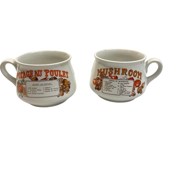 Vintage Recipe Soup Bowl Cup Mugs - Picture 1 of 8